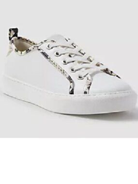 BNWoT ANN TAYLOR Natalia Snake Print Trim Leather Bright White (7.5) KICKS